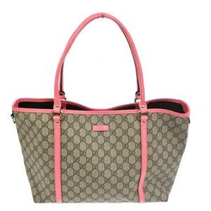 GUCCI Logo GG Pattern Shoulder Tote Bag Supreme Leather Brown Pink GHW 76ZA021